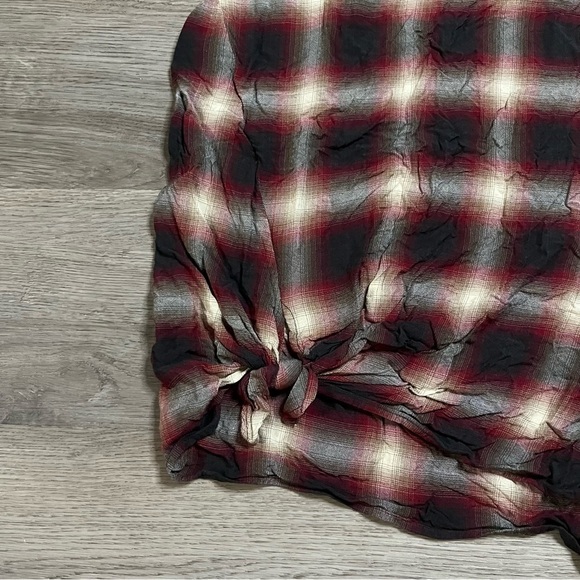 All Saints Womens Red Black Checked Tank Top Knot Hem Size 0 - Picture 2 of 6